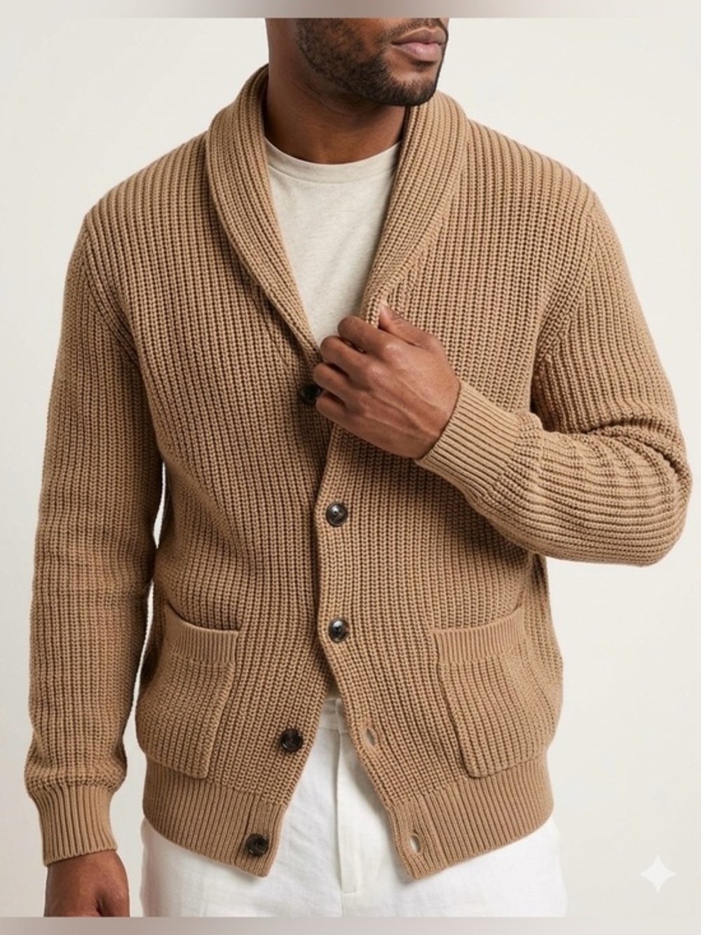 GAP‎ Men’s XLT Ribbed Shawl Cardigan in Khaki